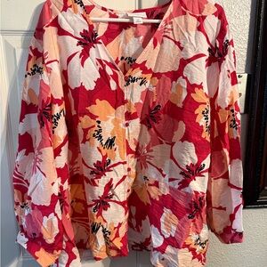 Liz Claiborne Floral Blouse - Red and Orange